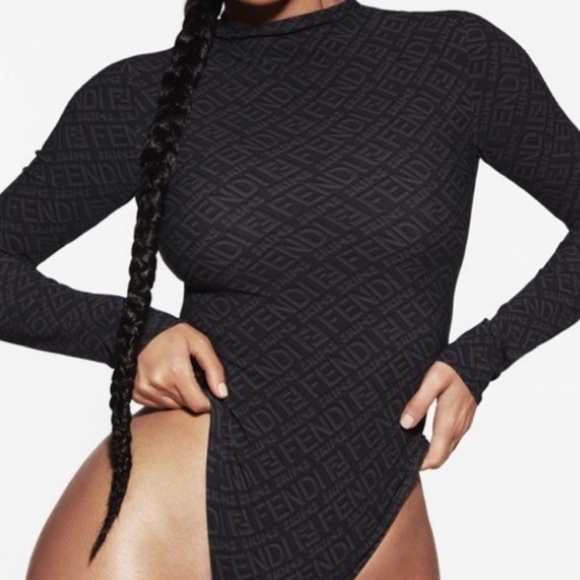 Fendi Tops - FENDI x SKIMS MOCK NECK LONG SLEEVE BODYSUIT Black SIZE 3X NEW with TAGS